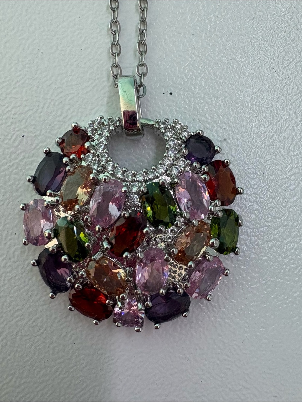 Multicolor Gemstone Halo Pendant Necklace